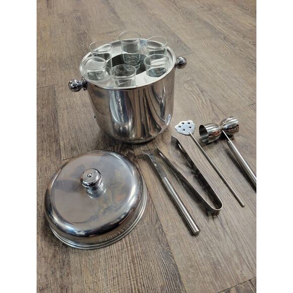Godinger Stainless Steel Ice BUCKET & SHOOTER Set Bar Tools Mix Drink Set - Picture 1 of 10